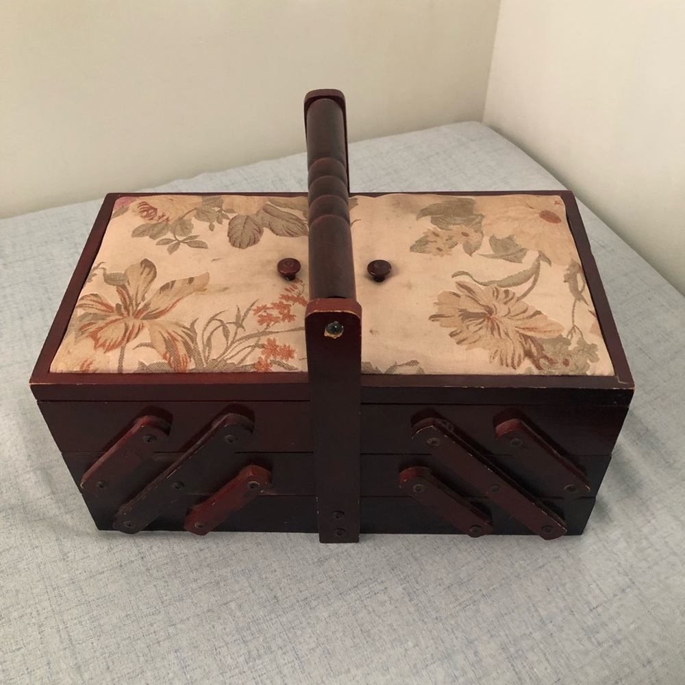 Vintage Floral Wooden Accordion Sewing Box